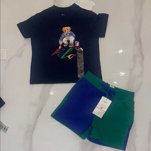 Ralph Lauren Polo Bear Tee and Shorts Set - Navy and Green